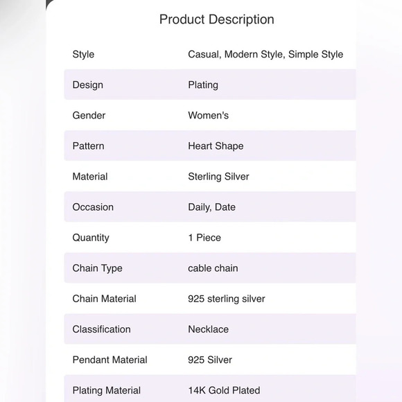 925 Sterling Silver 14k Gold Necklace Heart Shape pendant - Picture 7 of 12